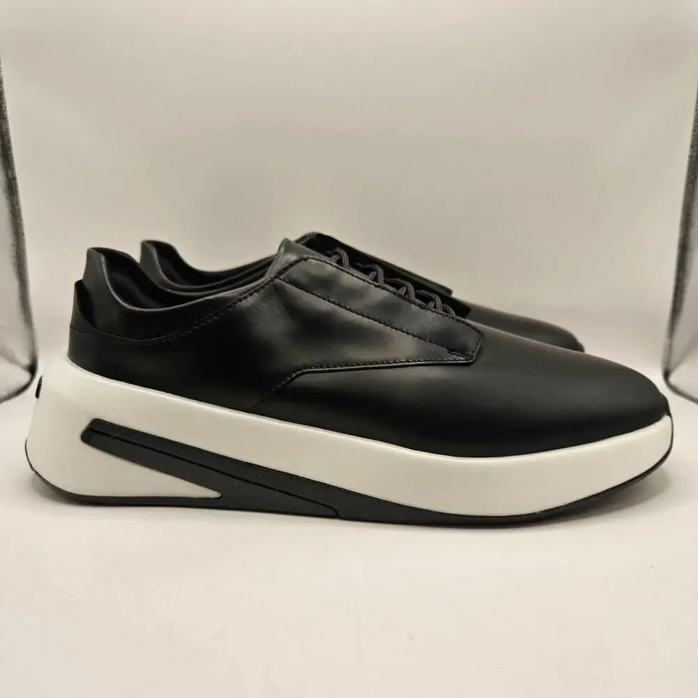 WOLF & SHEPHERD MEN'S 10.5 SUPERCROSSOVER BLACK LEATHER LOW TOP SNEAKER NWOB
